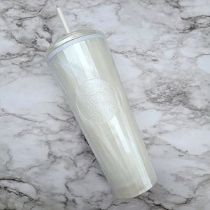 NEW Starbucks 2022 Winter White Pearl Marble Kaleidoscope Dome Acrylic Tumbler